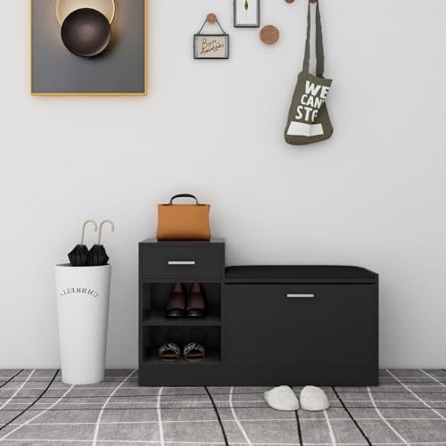 Gecheer Hochglanz Schwarz 94 5x31x57 cm Schuhorganizer für Eingangsbereich Garderobe Wohnzimmer326748