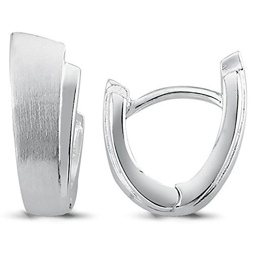 Vinani Damen Ohrringe 925 Silber - Klapp-Creolen Ohrring Set für Frauen aus 925 Sterling Silber klein mattiert glänzend 2CKD