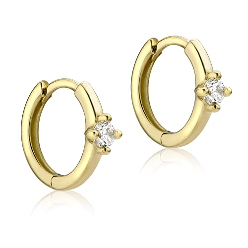  Women s 9ct Yellow CZ 13mm Polished Hoop Earrings