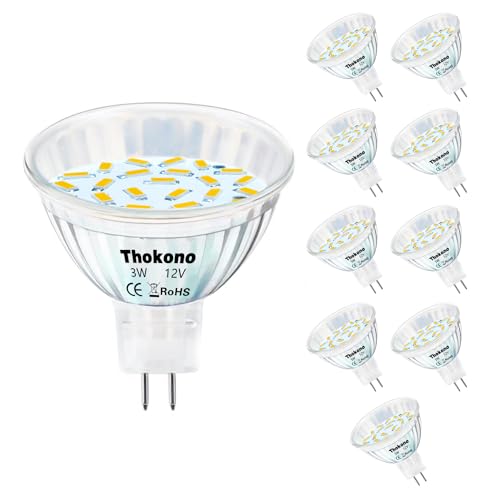 Thokono MR11 GU5.3 LED Warmweiss 2700K 3W Ersetzt 20W Halogenlampen Glühlampen 330Lm 10er-Pack AC DC 12V-24V Flimmerfrei Strahler 120 Abstrahlwinkel Nicht-Dimmbar LED Reflektorlampe