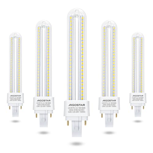 Aigostar PLC Kaltweiß 15W Birne Lampe 6500K 1610 Lumen 3 Abstrahlwinkel 360 Grad 2U Glühbirnen 5 Stücke Energiesparend 3
