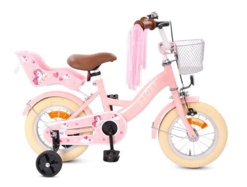 SJOEF Dolly Kinderfahrrad 14 Zoll Kinder Fahrrad für Mädchen Jugend Ab 2 6 Jahren 12 16 Zoll inklusive Stützräder Rosa