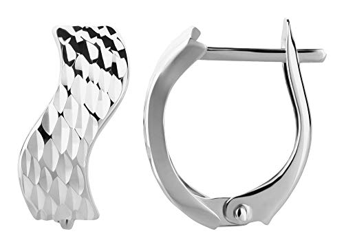 Ardeo Aurum Damen Ohrringe-Creolen aus 333 Gold Weißgold ohne Stein gestanzt wellig Klapp-Creolen