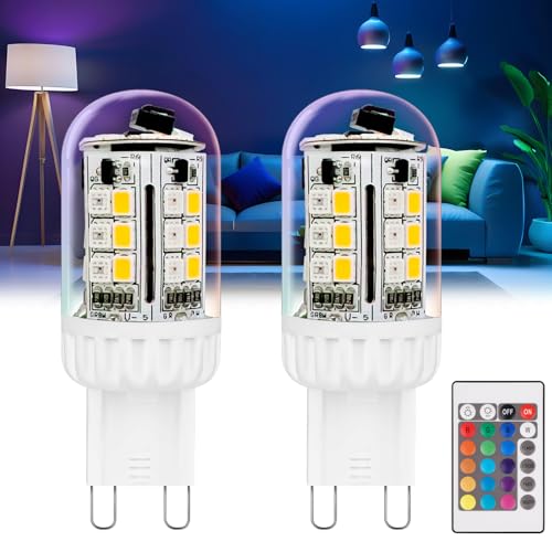 Noobibaba G9 LED Lampe mit Farbwechsel Nicht Smart G9 LED Warmweiß 15 Mehrfarbig RGBW Leuchtmittel 3W 100-240V 2700K für Innen Weihnachtsbeleuchtung Party 2 Lampen 1 Fernbedienungen