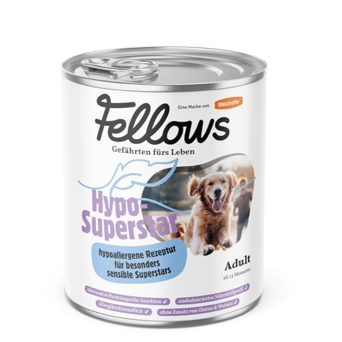 Fellows Hypo-Superstar Nassfutter für Hunde Hypoallergenes Hundenassfutter ohne Getreide Monoprotein Insekten für Allergiker 800 g 6er Pack