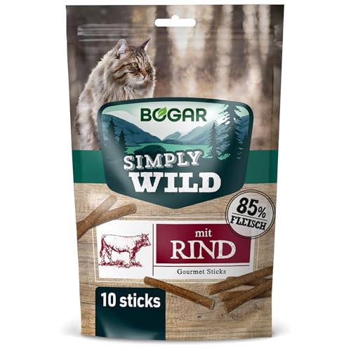 Bogar Simply Wild Katzenleckerlis Ergänzung zur Katzenfutter Schmackhafte Katzensticks mit Rind Leckere Katzensnacks zur Katzenpflege Belohnung Perfekt für Interaktive Momente 50 g