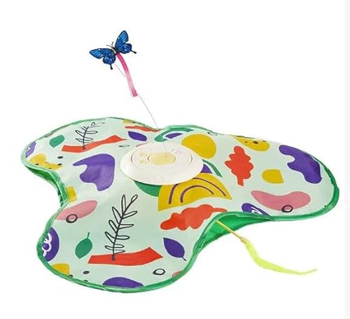 Geoyien Katzenspielzeug Selbstbeschäftigung Katzenspielzeug Elektrisch Intelligenzspielzeug für Katzen mit Abnehmbaren Federn und Schmetterlingen Infrarot-Sensor für Aktive Hauskatzen Grün