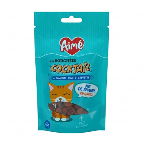 Aime Cocktail-Mix Fisch Leckerli für Katzen Katzenfutter für ausgewachsene Katzen knuspriges Ergänzungsfutter mit schmelzendem Herz ohne Zucker oder Farbstoffe