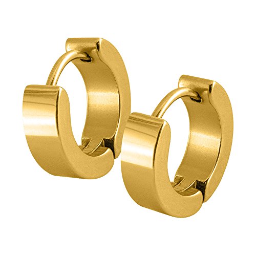 Soul-Cats 1 Paar Creolen Klapp1 Paar Creolen Ohrringe Edelstahl schwarz Herren Unisex Huggie Creole Größe 14mm 4mm breit Farbe Gold.