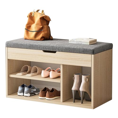 Schuhbank Sitzfläche Storage Bench with Padded Seat Sitzbank Stauraum Gepolstert Fach unter Sitzkissen bis 120kg Belastbar Size 80 28 43cm Color Holzfarbe