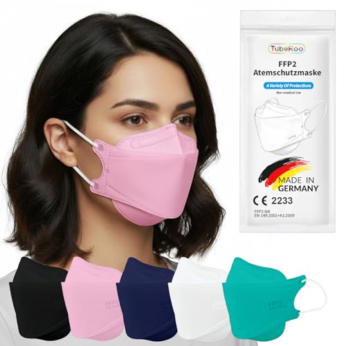 TubeRoo FFP2 rosa Fischform 20 Stück Masken aus Deutschland Made Germany weiche Ohrschlaufen Bänder Atemschutzmaske