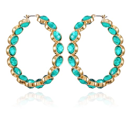 GUESS Goldfarbene Creolen mit hellem Smaragd-Kristallglas-Stein