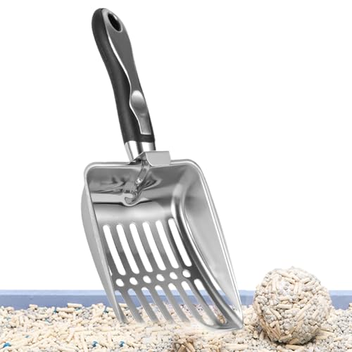 Katzentoilettenschaufel Robustes Katzenkotsieb aus Edelstahl tragbares Reinigungswerkzeug Streuschaufel mit ergonomischem Griff für Haushalte mit mehreren Haustieren Hygienepflege Abfalltrennun