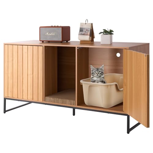 VEVOR Katzenschrank 1200x450x665 mm Katzentoilette mit Kratzpad Stauraum Katzenklo Schrank Katzenhaus passend für die meisten Katzentoiletten für Schlafzimmer Wohnzimmer