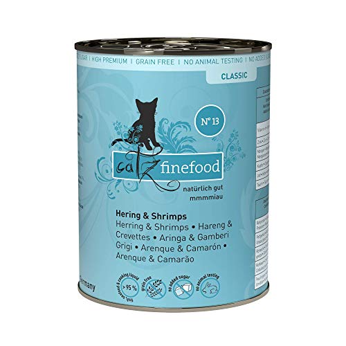 catz finefood N 13 Hering Shrimps Feinkost Katzenfutter nass verfeinert mit Kürbis Aloe Vera 6 x 400g Dosen