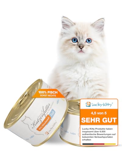 Lucky Kitty Nass 95% ganzer Hering I Getreide Zucker Lebensmittelqualität I Nassfutter für Kitten I Hering aus der Nordsee I Made in Germany 16x200g