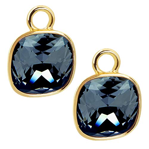 Charm Anhänger 2 Stück Gold 925 Sterling Silber für Creolen Markenkristalle Schwarz NOBEL SCHMUCK