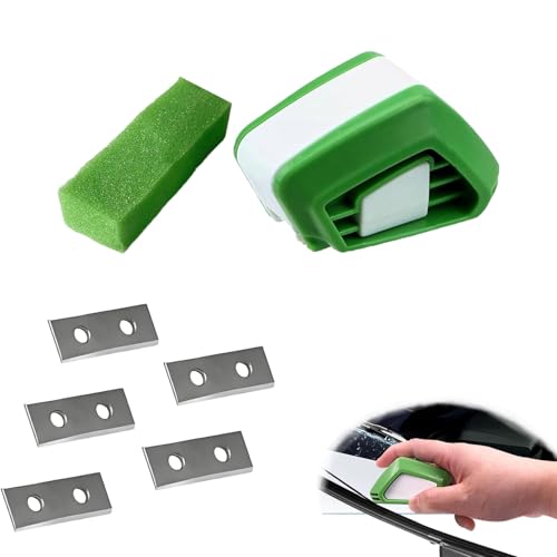 Scheibenwischer Schneider mit 5 Stück Ersatzklinge Reparatur Werkzeug zum Nachschärfen Aller Gängigen Scheibenwischer Blätter Universell Einsetzbares Auto-Wartungstool mit Schwämme grün 1