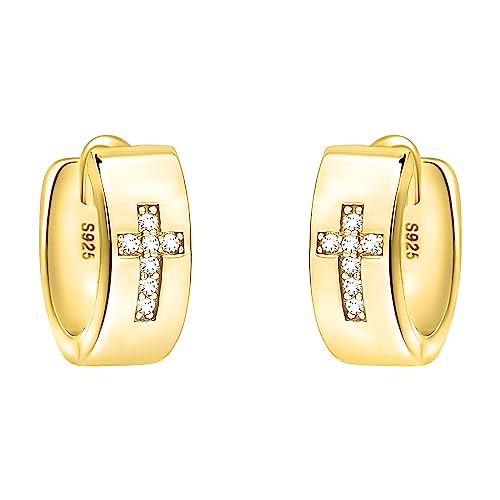 SOFIA MILANI - Damen Ohrringe 925 Silber - vergoldet golden mit Zirkonia Steinen - Kreuz Creole - E2163