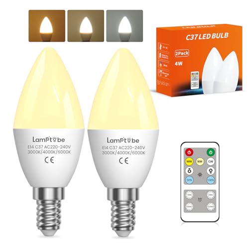 LampTobe E14 LED Glühbirne mit Fernbedienung - Dimmbar kerzenbirnen E14 mit 3 Farben Warmweiß Kaltweiß Warmlicht Timer Memory-Funktion 4W 30-40W Equivalent C37 für Nachttischlampe Nachtlicht