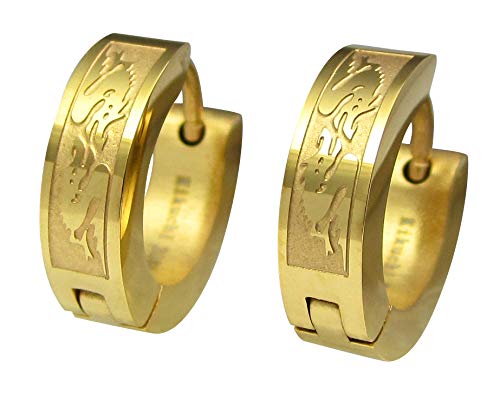 Paar Herren Titan Stäbchen Ohrringe Edelstahl Creolen Männer Ohrstecker Drachen ERTS003 gold glänzend