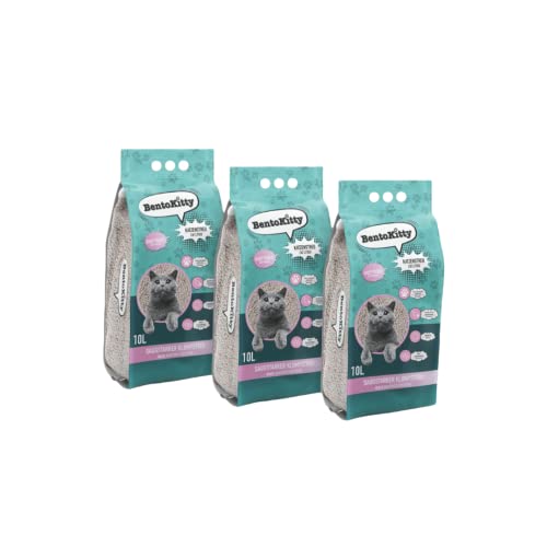 BentoKitty 30L 3er Pack Babypuder Duft Klumpend weiß feinkörnig Klumpstreu aus Bentonite für Sensitive Katzenpfoten geeignet