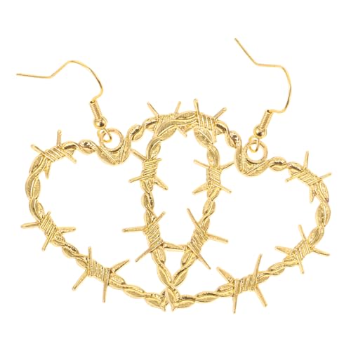 SAFIGLE Herzförmige Ohrringe Herz-rosen-ohrringe Halloween- Punk-herz-tropfen Herz-dorn- Herztropfen- Gothic Stacheldraht Creolen Legierung Golden