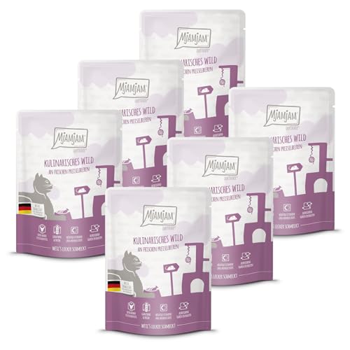 MjAMjAM - Premium Nassfutter für Katzen - Quetschie - kulinarisches Wild an frischen Preiselbeeren 6er Pack 6x300g getreidefrei