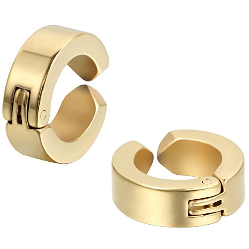 JewelryWe Schmuck 2x Creolen Edelstahl ohne Loch Fake Ohrstecker Ohrclips Klappcreolen Huggie 4mm Gold