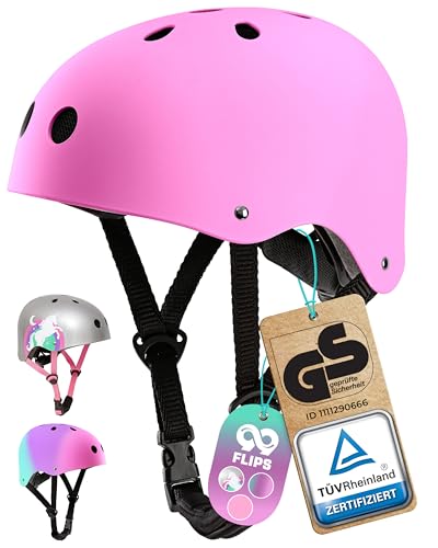 99FLIPS Skaterhelm für Kinder Mädchen - auch als Fahrradhelm geeignet - Größe S M 52-58cm Pink