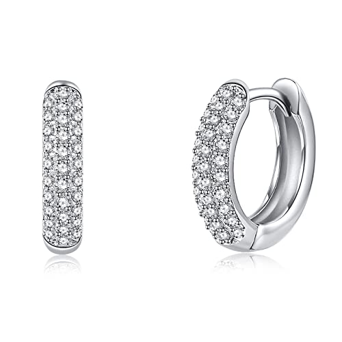 Damen Creolen Ohrringe Runde Knorpel Klein aus 925 Sterling Silber Weiß Gold Plattiert mit Cubic Zirkonia Vintage Schmuck für Damen Frauen Mädchen - Durchmesser 14 mm