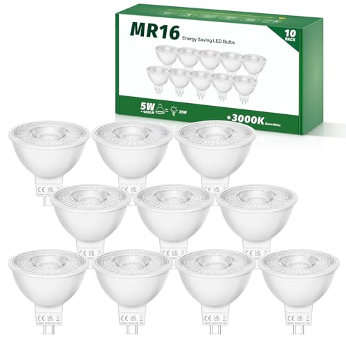 Tailcas GU5.3 MR16 Led Lampe 3000K Warmweiß Led Lampen 5W Led Leuchtmittel Äquivalent 35W Halogen 400Lm Led Glühbirne 38 Abstrahlwinkel Nicht Dimmbar AC DC 12V Flimmerfrei 10er