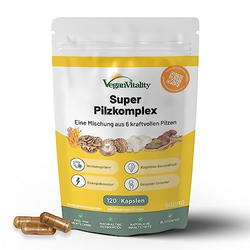 Pilz Komplex 6 wichtige Heilpilze Complex als Pilz Kapseln Lions Mane Kapseln Reishi Pilz Chaga extrakt Shitake Cordyceps und Maitake. Heilpilz Kapseln