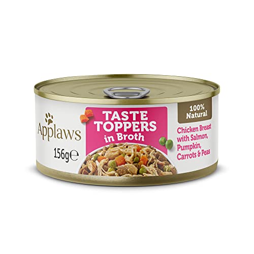 Applaws Taste Toppers 100% natürliche Wet Food Topper Huhn mit Lachs Gemüse in Brühe 156g Tin 12x 156g Dosen