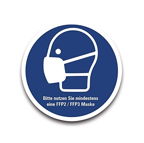 XXL Aufkleber Gebot Bitte nutzen Sie mindestens eine FFP2 FFP3 Maske Schild Folie 50-100cm ähnl. ISO 7010 blau Made in Germany Größe 60cm