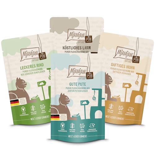 MjAMjAM - Premium Nassfutter für Katzen - Probierpaket Purer Fleischgenuss 1 125g 12er Pack 12 x 125g naturbelassen mit extra viel Fleisch