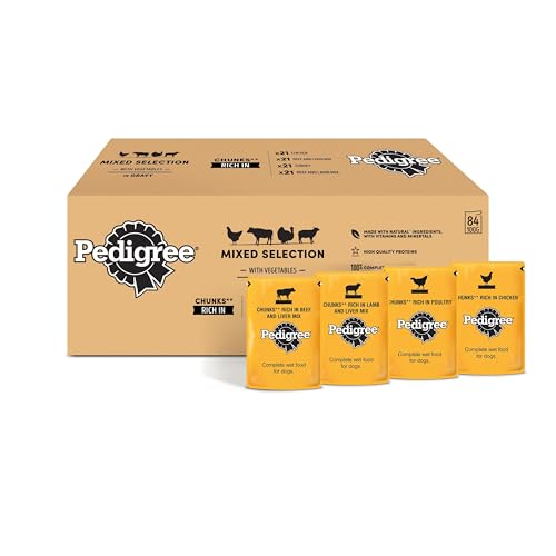 PEDIGREE Adult Hundenassfutter für ausgewachsene Hunde im Portionsbeutel Gemischte Selektion in Sauce 4 Varietäten 84 x 100g