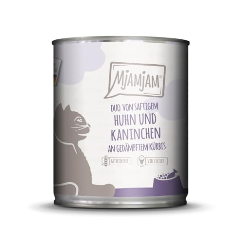 MjAMjAM - Premium Nassfutter für Katzen - Duo saftiges Huhn Kaninchen an gedämpftem Kürbis 1er Pack 1 x 800 g getreidefrei mit extra viel Fleisch