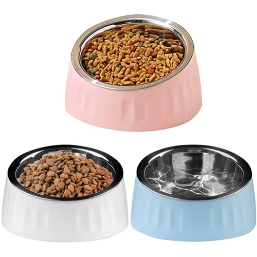Sinbeon Katzennapf 3 Stück 15 Schräg Futternapf Katze Edelstahl Set Mit Rutschfester Unterseite Erhöhter Fressnapf Katze Hundenapf für Wasser Snack