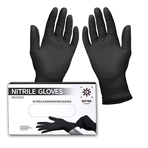 Ritter Premium Nitrilhandschuhe schwarz 100 Stück   latexfrei   Einmalhandschuhe nitril puderfrei   Black Nitrile Gloves   Größe M