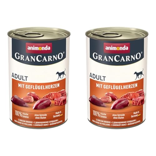 animonda GranCarno Adult Hundefutter Nassfutter für Erwachsene Hunde mit Geflügelherzen 6 x 400 g Packung mit 2