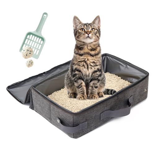 HMCEY Tragbare Katzentoilette 40 X 30 X 15 cm Zusammenklappbare Katzentoilette für Unterwegs Reise Katzenklo mit Deckel Und Schaufel Foldable Cat Litter Box Einfach Zu Reinigen für Camping Draußen