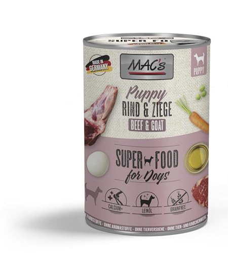 Mac s Dog Super Premium Nassfutter für Hunde verschiedene Geschmacksrichtungen 6 Dosen x 400 g Welpen Rind und Ziege