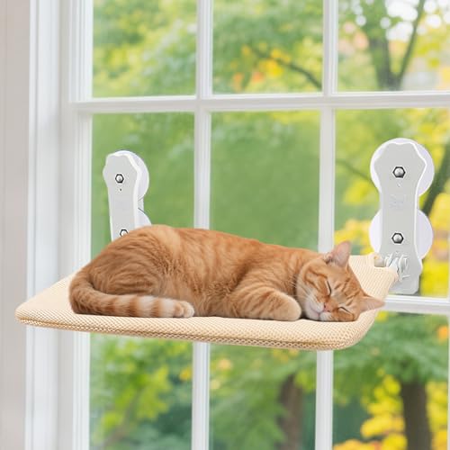 PETCUTE Katzen Hängematte Fensterplätze für Katzen Faltbar Katzenbett Fenster mit Stabil Saugnäpfe bis zu 10kg Katzenhängematte Geeignet für Glatte Oberflächen L