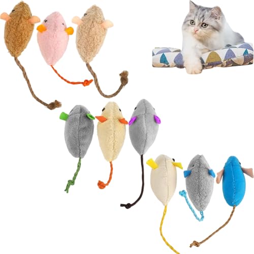 Luxiremi 9er-Pack Katzenminze-Spielzeug Kätzchen-Spielzeug Mäuse-Set interaktives Katzenspielzeug für Katzen und Kätzchen interaktives realistisch aussehendes Plüsch-Kauspielzeug