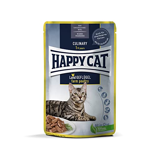 Happy Cat 70622 - Culinary Meat in Sauce Land Geflügel Pouch - Nassfutter für ausgewachsene Katzen Kater - 85g Inhalt