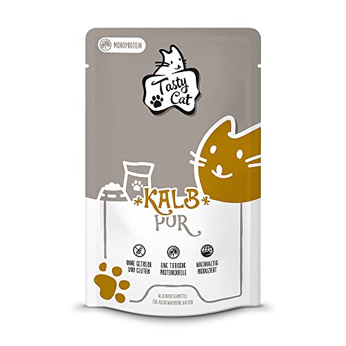 Tasty Cat Nassfutter für Katzen Mono Kalb pur 12 x 125g. getreidefrei zuckerfrei Monoprotein