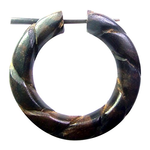 CHICNET Holz Pin Creolen Narraholz Horn-Pin Dunkelbraun gemasert handgefertigt groß Seil Zahnrad Spinne Schmetterling Rad Dunkelbraun hell rotbraun Herren Damen Kreolen Ohrringe mit Stift Ebenholz