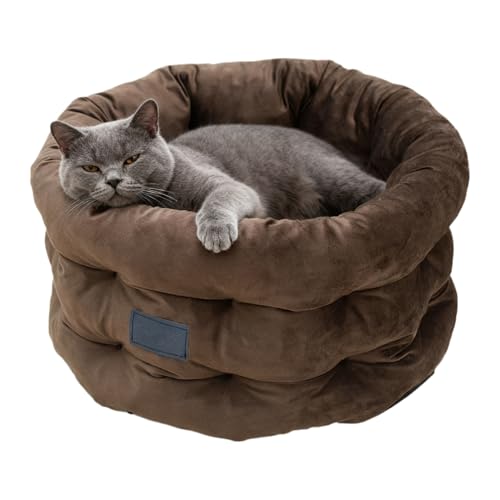 usefulbeauty Körbe für Katzen waschbares Sofa mit erhöhtem Rand rundes Katzenhaus mit rutschfester Unterseite für Welpen und Weihnachten Winter innen