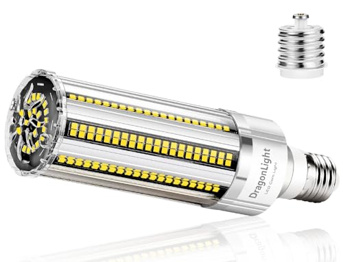 DragonLight 2024 Neueste 60W Superhell Mais Licht LED Glühbirne Lüfterlos Ersetzt 500Watt - E27 LED Lampe mit E40 Adapter - 6000K Kaltweiß 7 200 Lumens - Gut für geschlossene Leuchten
